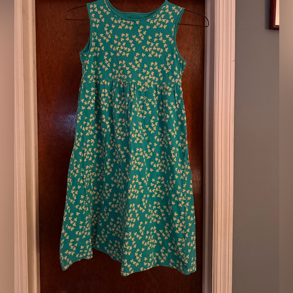 Land’s End Girls' Floral teal and Yellow Cotton sleeveless Dress